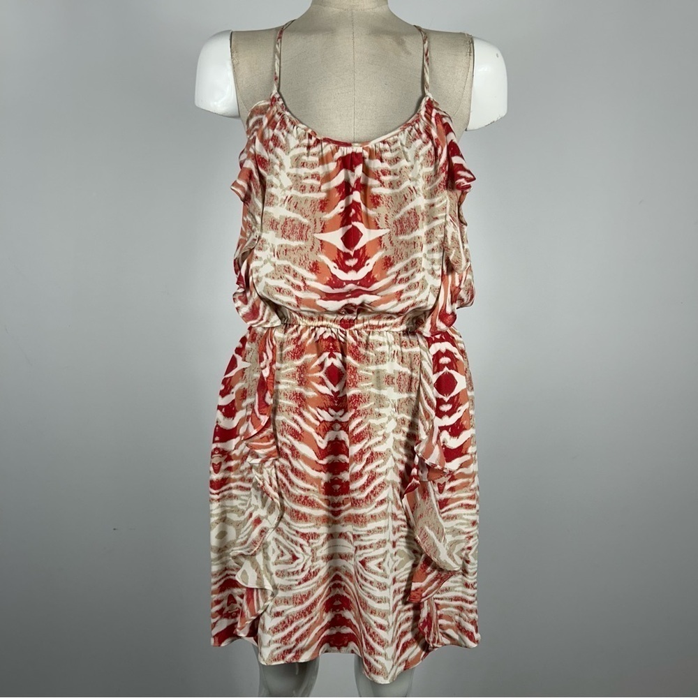 Parker NY 100% Silk Ruffle Mini Dress - Marbled Tie Dye Boho Chic - Small